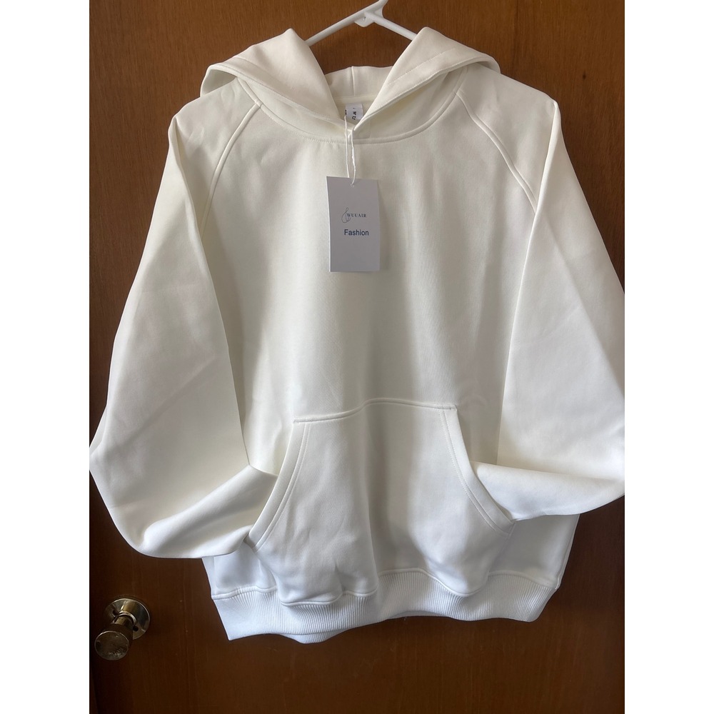 Wuuair Fashion Womens White Raglan Sleeve Hoodie Sweatshirt Large NWT - Picture 2 of 7
